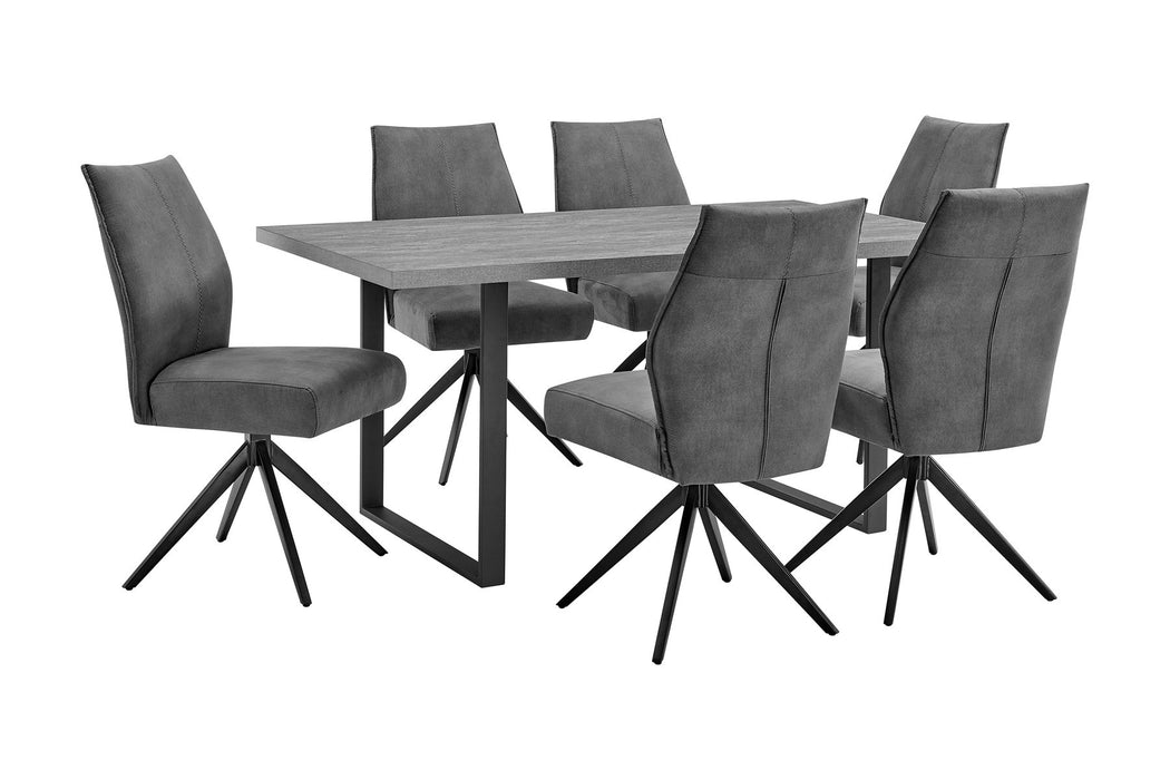 Fenton and Monarch 7 Piece Modern Rectangular Dining Set in Gray Melamine Wood and Charcoal Fabric