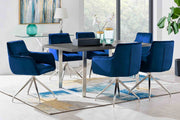 Fenton and Noah 7 Piece Modern Rectangular Dining Set in Black Melamine Wood and Blue Fabric - Furniture City (CA)l