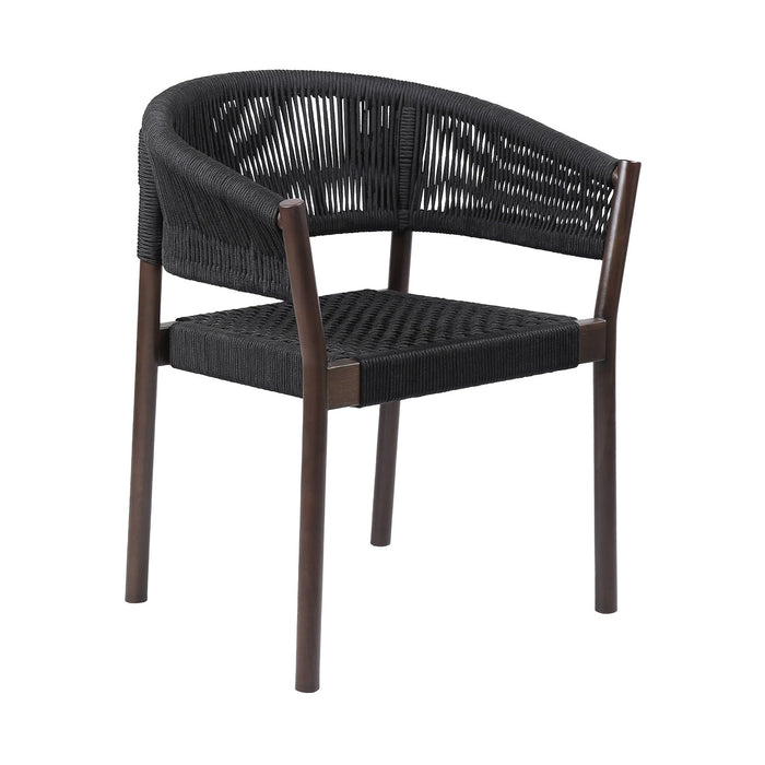 Fineline and Doris Indoor Outdoor 5 Piece Dining Set in Dark Eucalyptus Wood with Superstone and Black Rope