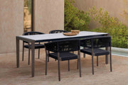 Fineline and Doris Indoor Outdoor 5 Piece Dining Set in Dark Eucalyptus Wood with Superstone and Black Rope - Furniture City (CA)l
