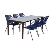 Fineline and Clip Indoor Outdoor 7 Piece Dining Set in Dark Eucalyptus Wood with Superstone and Blue Rope - Furniture City (CA)l