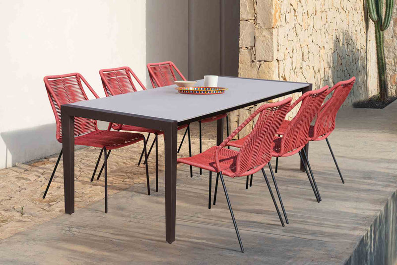Fineline and Clip Indoor Outdoor 7 Piece Dining Set in Dark Eucalyptus Wood with Superstone and Brick Red Rope - Furniture City (CA)l