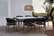 Fineline and Doris Indoor Outdoor 7 Piece Dining Set in Dark Eucalyptus Wood with Superstone and Black Rope - Furniture City (CA)l