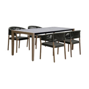 Fineline and Doris Indoor Outdoor 5 Piece Dining Set in Light Eucalyptus Wood with Superstone with Charcoal Rope - Furniture City (CA)l
