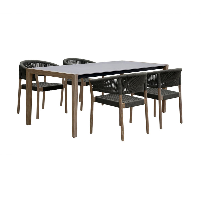 Fineline and Doris Indoor Outdoor 5 Piece Dining Set in Light Eucalyptus Wood with Superstone with Charcoal Rope - Furniture City (CA)l