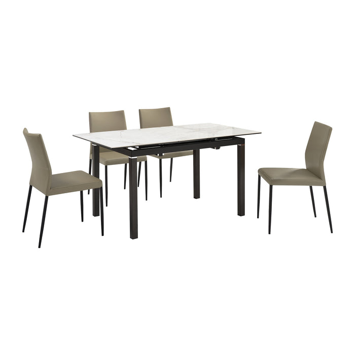 Giana Kash 5 Piece Extendable Dining Set with Taupe Gray Faux Leather Chairs