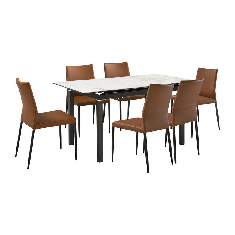Giana Kash 7 Piece Extendable Dining Set with Brown Faux Leather Chairs - Furniture City (CA)l