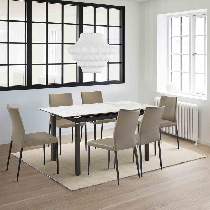 Giana Kash 7 Piece Extendable Dining Set with Taupe Gray Faux Leather Chairs - Furniture City (CA)l