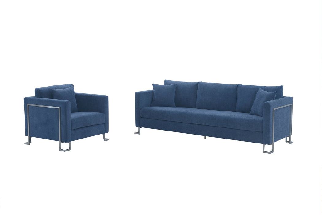Heritage 2 Piece Blue Fabric Upholstered Sofa & Chair Set