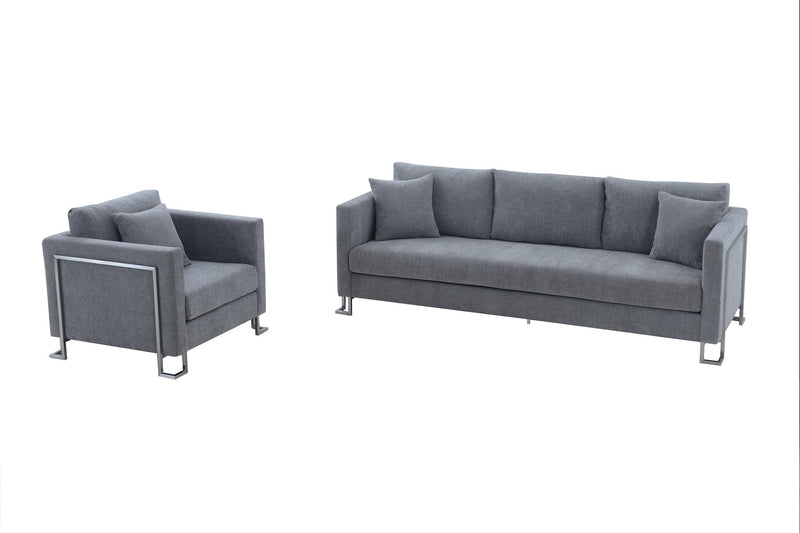Heritage 2 Piece Gray Fabric Upholstered Sofa & Chair Set - Furniture City (CA)l