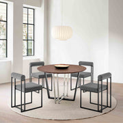 Joana Anastasia 5 Piece Round Walnut Dining Table Set with Matte Black Iron and Anchor Gray Fabric - Furniture City (CA)l