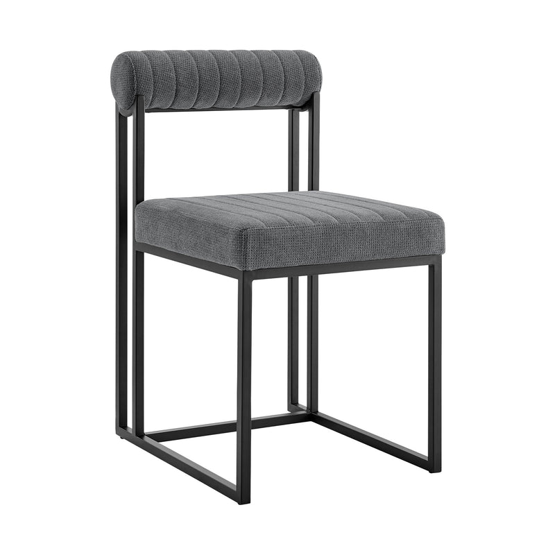 Joana Anastasia 5 Piece Round Walnut Dining Table Set with Matte Black Iron and Anchor Gray Fabric - Furniture City (CA)l