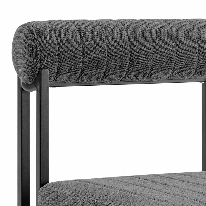 Joana Anastasia 5 Piece Round Walnut Dining Table Set with Matte Black Iron and Anchor Gray Fabric