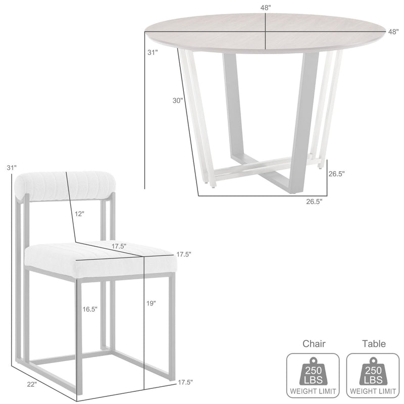 Joana Anastasia 5 Piece Round Walnut Dining Table Set with Matte Black Iron and Anchor Gray Fabric - Furniture City (CA)l