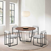 Joana Anastasia 5 Piece Round Walnut Dining Table Set with Matte Black Iron and Light Gray Fabric - Furniture City (CA)l