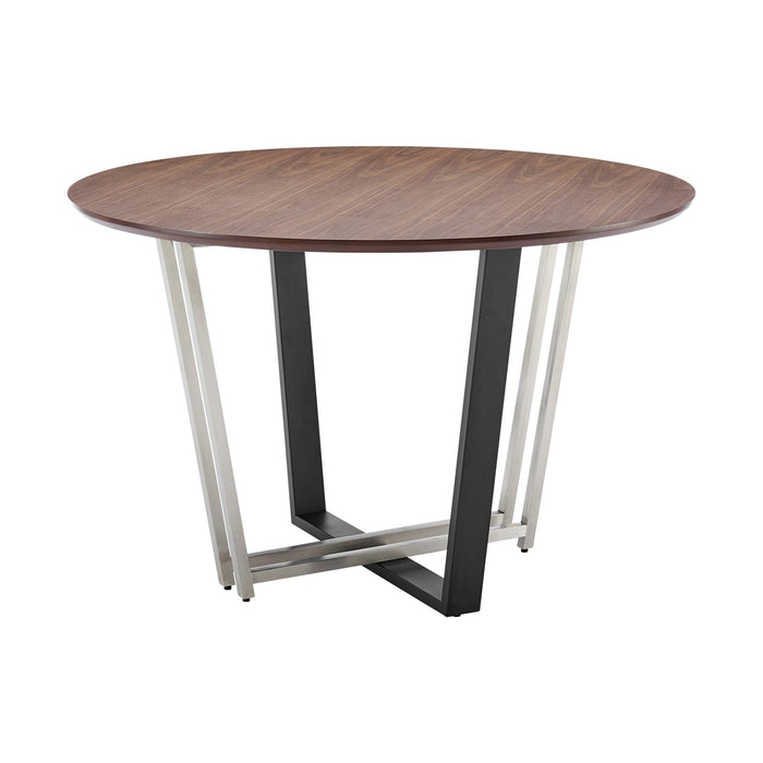 Joana Anastasia 5 Piece Round Walnut Dining Table Set with Matte Black Iron and Light Gray Fabric