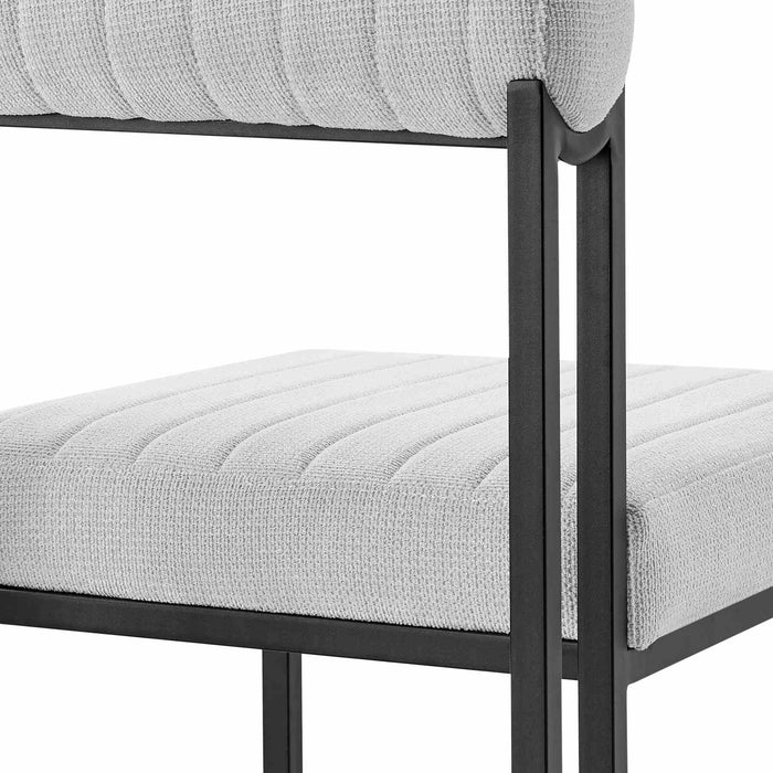 Joana Anastasia 5 Piece Round Walnut Dining Table Set with Matte Black Iron and Light Gray Fabric