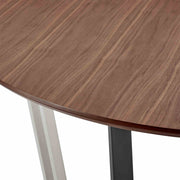Joana Anastasia 5 Piece Round Walnut Dining Table Set with Brushed Stainless Steel and Blue Fabric - Furniture City (CA)l