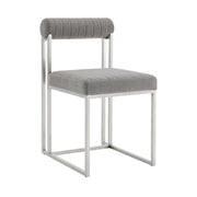 Joana Anastasia 5 Piece Round Walnut Dining Table Set with Brushed Stainless Steel and Light Gray Fabric - Furniture City (CA)l