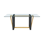 Kai Anastasia 5 Piece Rectangular Glass Dining Table Set with Gold Brushed Stainless Steel and Taupe Fabric - Furniture City (CA)l