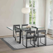 Kai Anastasia 5 Piece Rectangular Glass Dining Table Set with Matte Black Iron and Anchor Gray Fabric - Furniture City (CA)l