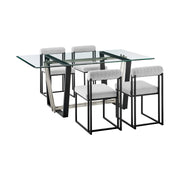 Kai Anastasia 5 Piece Rectangular Glass Dining Table Set with Matte Black Iron and Light Gray Fabric - Furniture City (CA)l