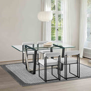 Kai Anastasia 5 Piece Rectangular Glass Dining Table Set with Matte Black Iron and Light Gray Fabric - Furniture City (CA)l