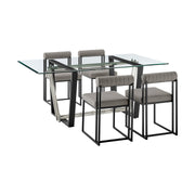 Kai Anastasia 5 Piece Rectangular Glass Dining Table Set with Matte Black Iron and Light Gray Faux Leather - Furniture City (CA)l