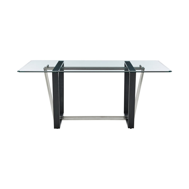 Kai Anastasia 5 Piece Rectangular Glass Dining Table Set with Matte Black Iron and Light Gray Faux Leather - Furniture City (CA)l