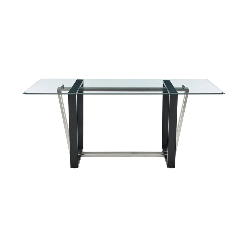 Kai Anastasia 5 Piece Rectangular Glass Dining Table Set with Brushed Stainless Steel and Blue Fabric - Furniture City (CA)l