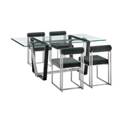 Kai Anastasia 5 Piece Rectangular Glass Dining Table Set with Brushed Stainless Steel and Charcoal Fabric - Furniture City (CA)l