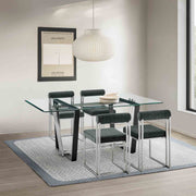 Kai Anastasia 5 Piece Rectangular Glass Dining Table Set with Brushed Stainless Steel and Charcoal Fabric - Furniture City (CA)l