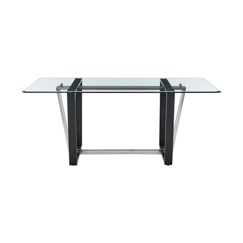 Kai Anastasia 5 Piece Rectangular Glass Dining Table Set with Brushed Stainless Steel and Light Gray Fabric - Furniture City (CA)l