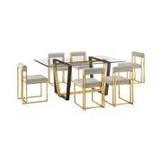 Kai Anastasia 7 Piece Rectangular Glass Dining Table Set with Gold Brushed Stainless Steel and Taupe Fabric - Furniture City (CA)l