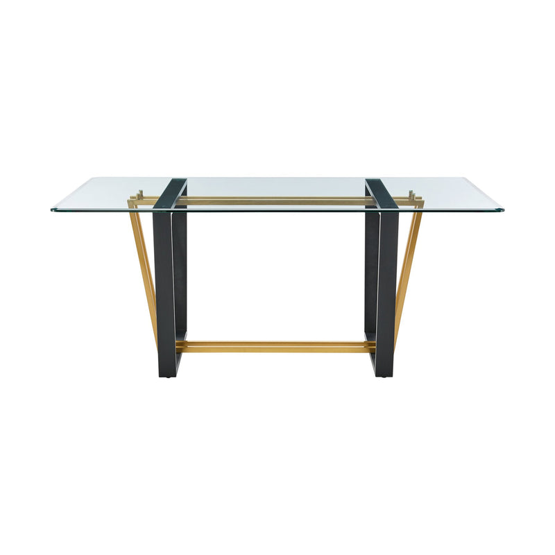 Kai Anastasia 7 Piece Rectangular Glass Dining Table Set with Gold Brushed Stainless Steel and Taupe Fabric - Furniture City (CA)l