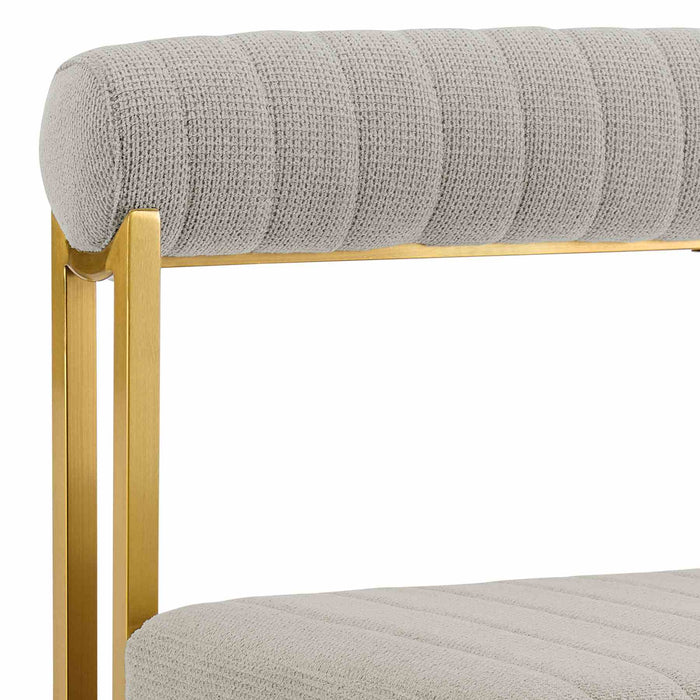 Kai Anastasia 7 Piece Rectangular Glass Dining Table Set with Gold Brushed Stainless Steel and Taupe Fabric