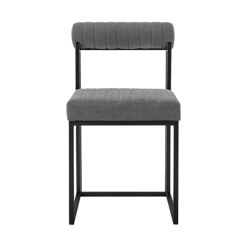 Kai Anastasia 7 Piece Rectangular Glass Dining Table Set with Matte Black Iron and Anchor Gray Fabric - Furniture City (CA)l