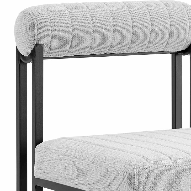 Kai Anastasia 7 Piece Rectangular Glass Dining Table Set with Matte Black Iron and Light Gray Fabric - Furniture City (CA)l