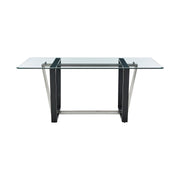 Kai Anastasia 7 Piece Rectangular Glass Dining Table Set with Matte Black Iron and Light Gray Faux Leather - Furniture City (CA)l