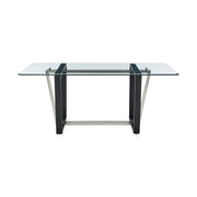 Kai Anastasia 7 Piece Rectangular Glass Dining Table Set with Brushed Stainless Steel and Charcoal Fabric - Furniture City (CA)l