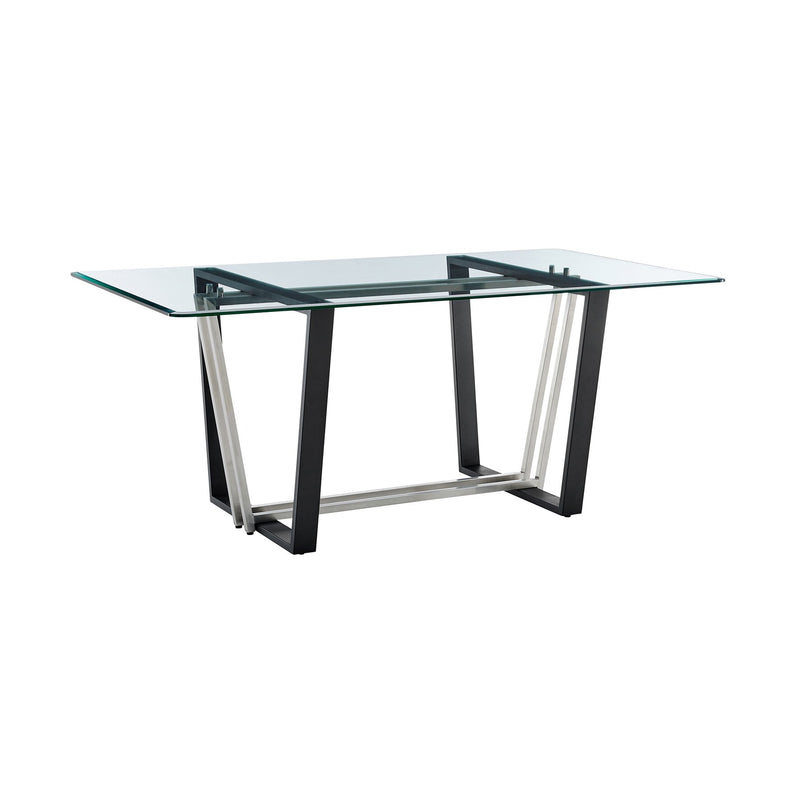 Kai Anastasia 7 Piece Rectangular Glass Dining Table Set with Brushed Stainless Steel and Charcoal Fabric - Furniture City (CA)l