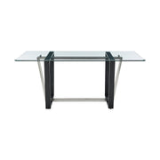 Kai Anastasia 7 Piece Rectangular Glass Dining Table Set with Brushed Stainless Steel and Light Gray Fabric - Furniture City (CA)l