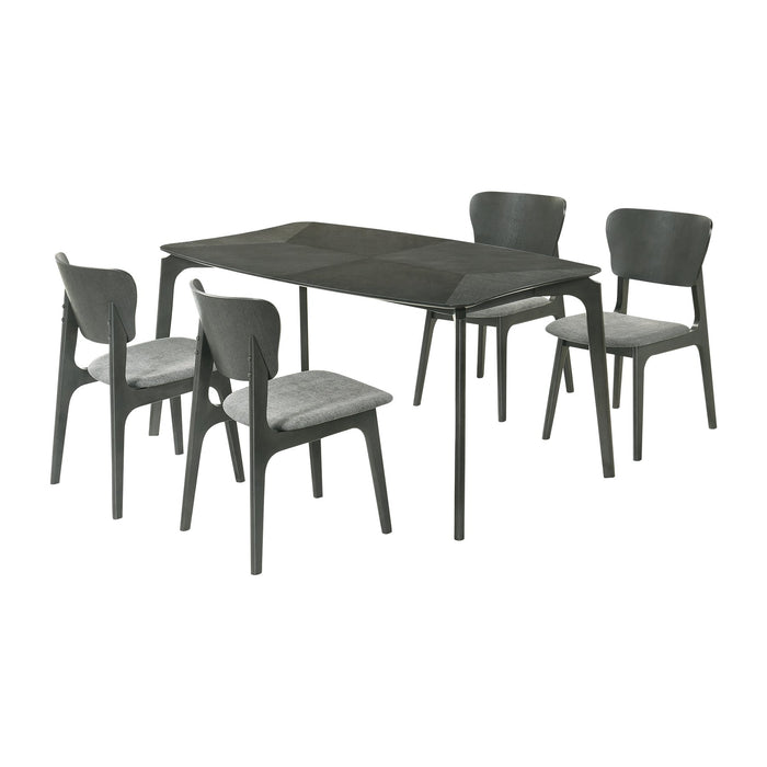 Kalia 5 Piece Wood Dining Set in Gray Finish with Gray Fabric