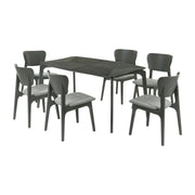 Kalia 7 Piece Wood Dining Set in Gray Finish with Gray Fabric - Furniture City (CA)l