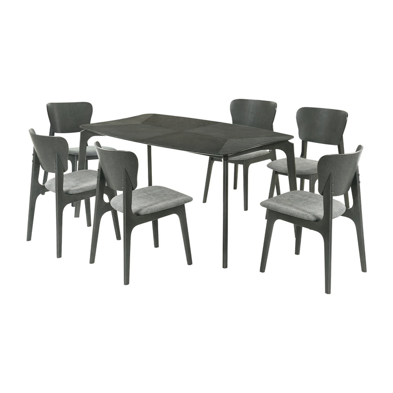 Kalia 7 Piece Wood Dining Set in Gray Finish with Gray Fabric - Furniture City (CA)l