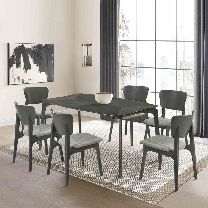Kalia 7 Piece Wood Dining Set in Gray Finish with Gray Fabric
