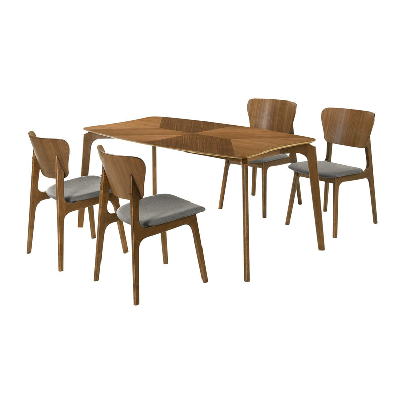 Kalia 5 Piece Wood Dining Set in Walnut Finish with Charcoal Fabric - Furniture City (CA)l