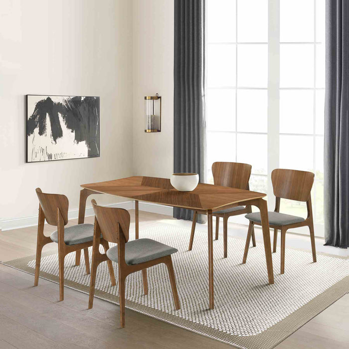Kalia 5 Piece Wood Dining Set in Walnut Finish with Charcoal Fabric