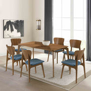 Kalia 7 Piece Wood Dining Set in Walnut Finish with Blue Fabric - Furniture City (CA)l