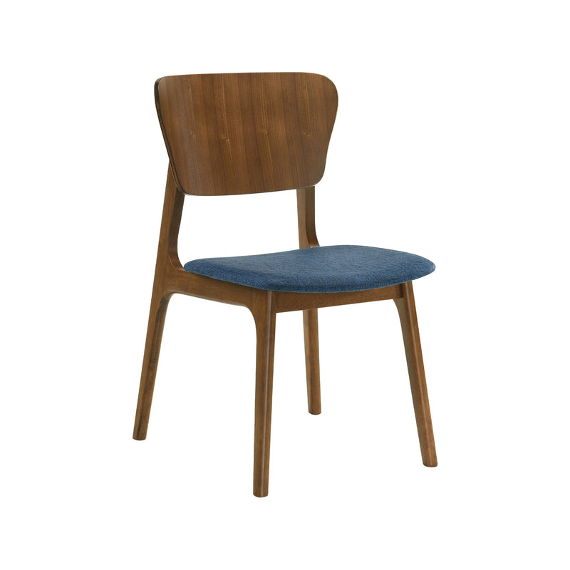 Kalia 7 Piece Wood Dining Set in Walnut Finish with Blue Fabric - Furniture City (CA)l